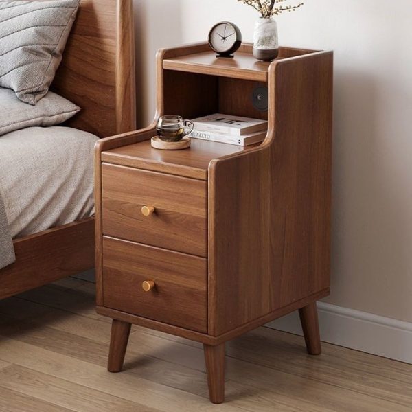 Modern Minimalist High-Density Engineered Wood Rectangular Nightstand 2-Drawer & 2-Tier For Bedroom - Image 9