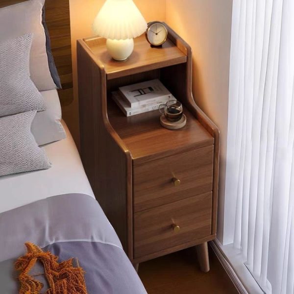 Modern Minimalist High-Density Engineered Wood Rectangular Nightstand 2-Drawer & 2-Tier For Bedroom - Image 3