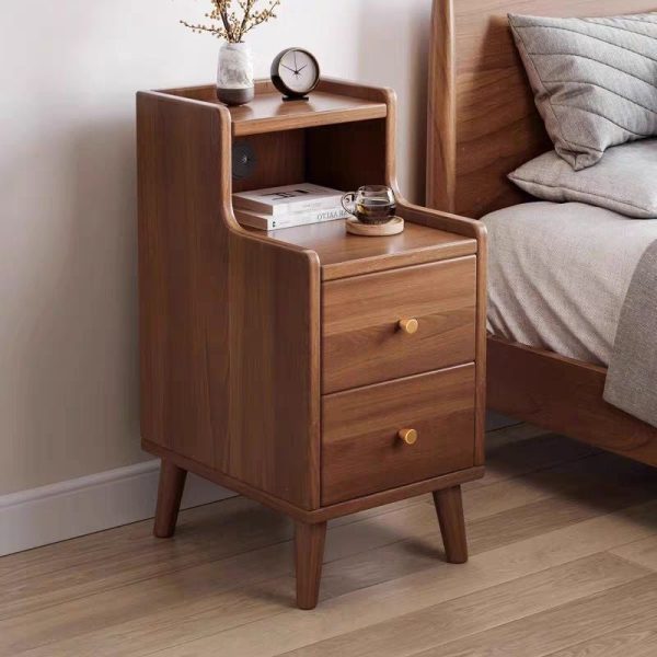 Modern Minimalist High-Density Engineered Wood Rectangular Nightstand 2-Drawer & 2-Tier For Bedroom - Image 2