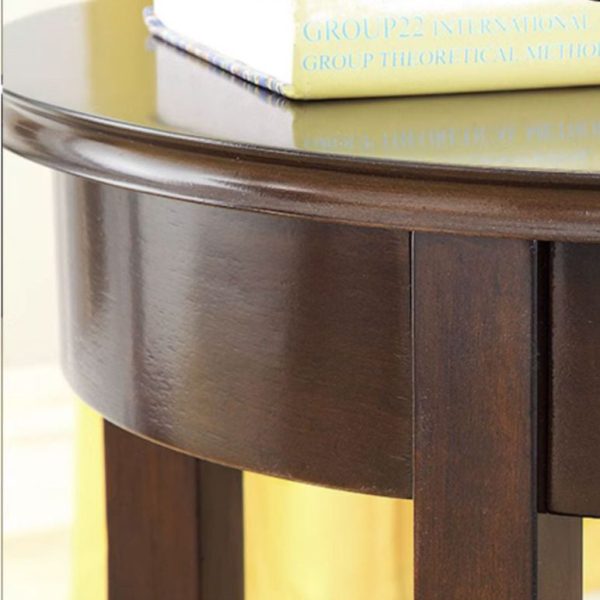 Traditional Chinese Wood Round End Table With 1-Drawer And 2-Tier For Living Room - Image 6