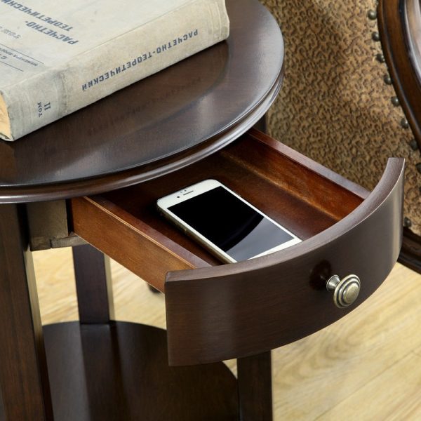 Traditional Chinese Wood Round End Table With 1-Drawer And 2-Tier For Living Room - Image 8