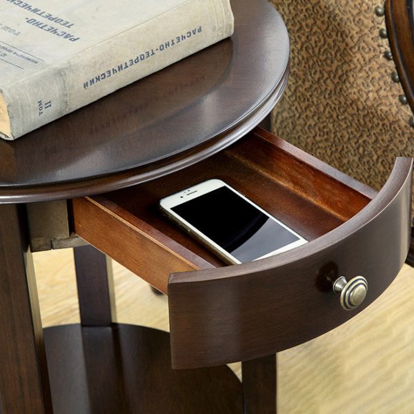 Traditional Chinese Wood Round End Table With 1-Drawer And 2-Tier For Living Room - Image 9