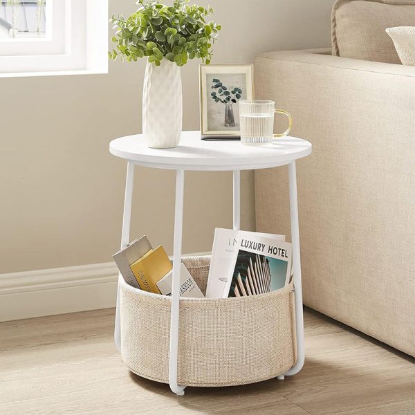 Modern Minimalist Iron Wood Fabric Round End Table With 1-Storage For Living Room