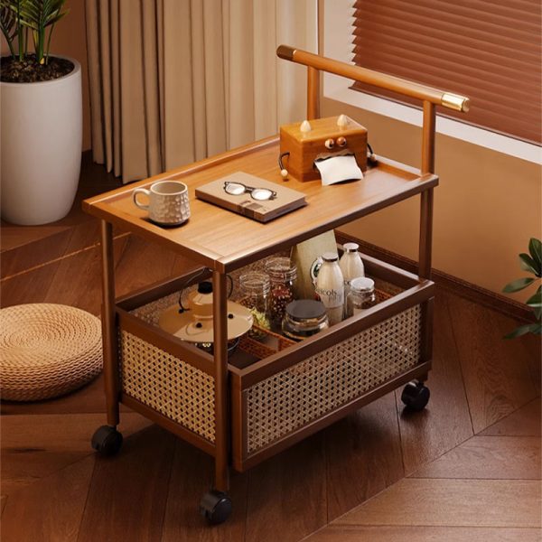 Modern Mid-Century Bamboo Rattan Medium-Density Fiberboard Rectangular End Table With 1-Storage For Living Room - Image 2