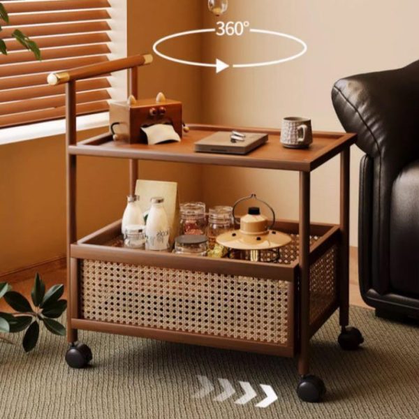 Modern Mid-Century Bamboo Rattan Medium-Density Fiberboard Rectangular End Table With 1-Storage For Living Room - Image 7