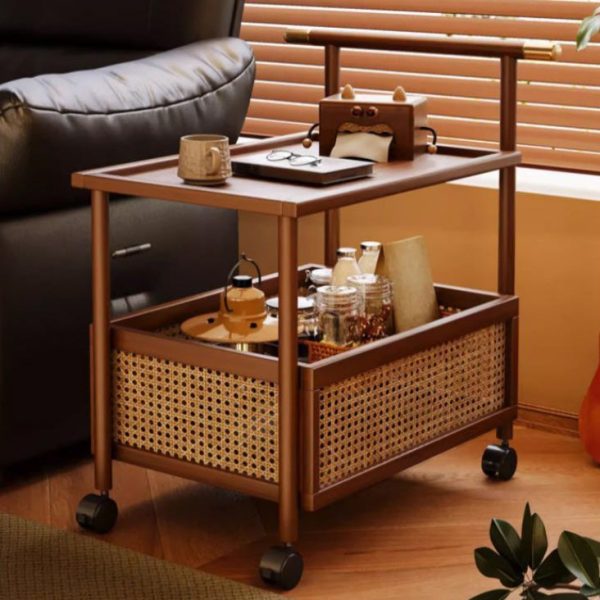 Modern Mid-Century Bamboo Rattan Medium-Density Fiberboard Rectangular End Table With 1-Storage For Living Room - Image 16