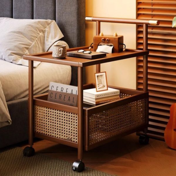 Modern Mid-Century Bamboo Rattan Medium-Density Fiberboard Rectangular End Table With 1-Storage For Living Room - Image 17