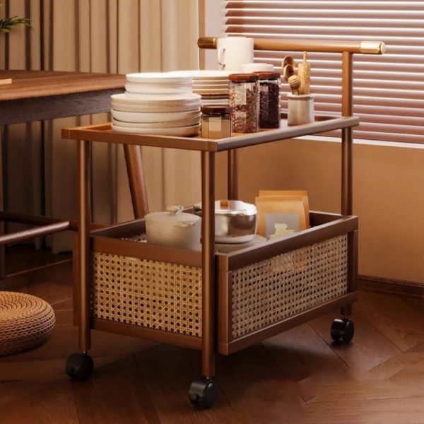Modern Mid-Century Bamboo Rattan Medium-Density Fiberboard Rectangular End Table With 1-Storage For Living Room