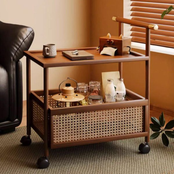 Modern Mid-Century Bamboo Rattan Medium-Density Fiberboard Rectangular End Table With 1-Storage For Living Room - Image 3