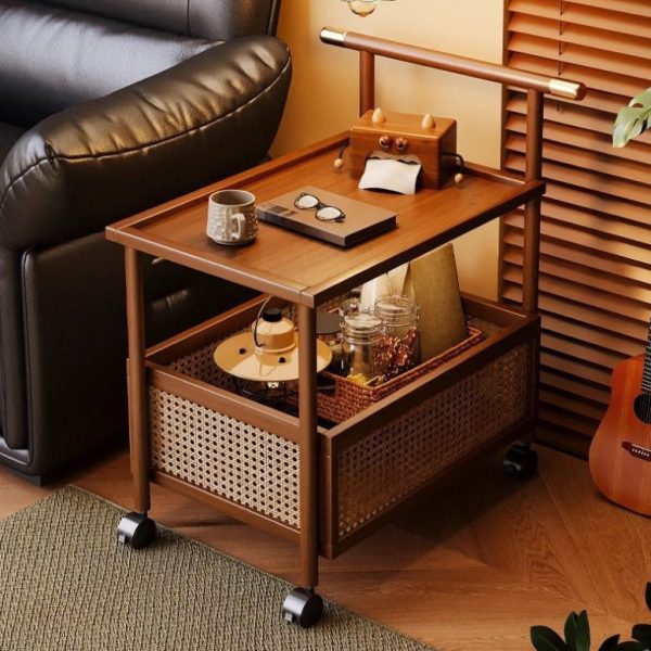 Modern Mid-Century Bamboo Rattan Medium-Density Fiberboard Rectangular End Table With 1-Storage For Living Room - Image 9