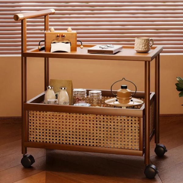 Modern Mid-Century Bamboo Rattan Medium-Density Fiberboard Rectangular End Table With 1-Storage For Living Room - Image 8