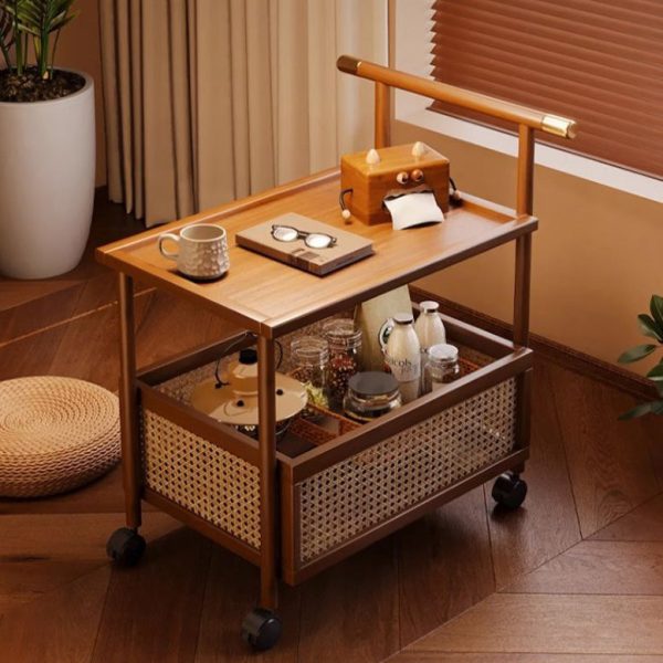 Modern Mid-Century Bamboo Rattan Medium-Density Fiberboard Rectangular End Table With 1-Storage For Living Room - Image 10