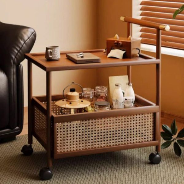 Modern Mid-Century Bamboo Rattan Medium-Density Fiberboard Rectangular End Table With 1-Storage For Living Room - Image 11