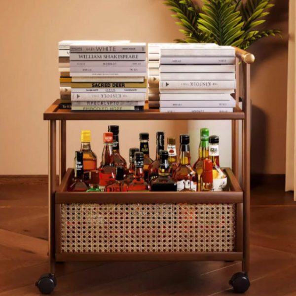 Modern Mid-Century Bamboo Rattan Medium-Density Fiberboard Rectangular End Table With 1-Storage For Living Room - Image 13