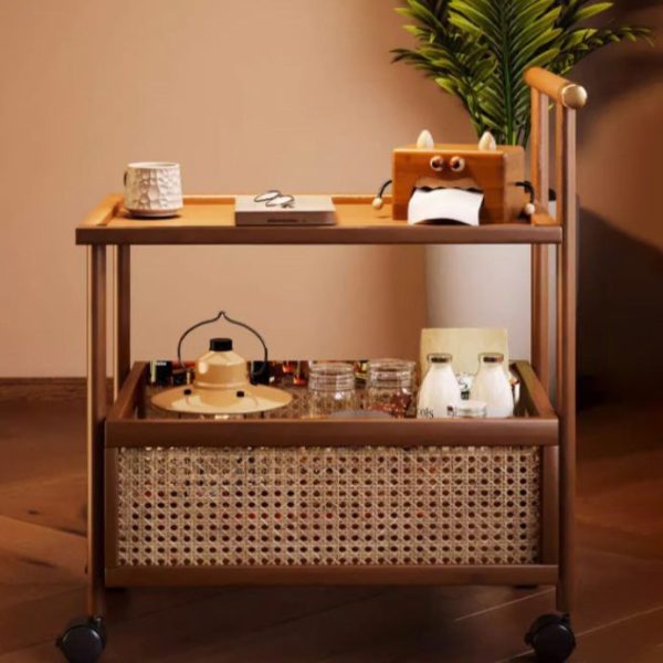 Modern Mid-Century Bamboo Rattan Medium-Density Fiberboard Rectangular End Table With 1-Storage For Living Room - Image 15