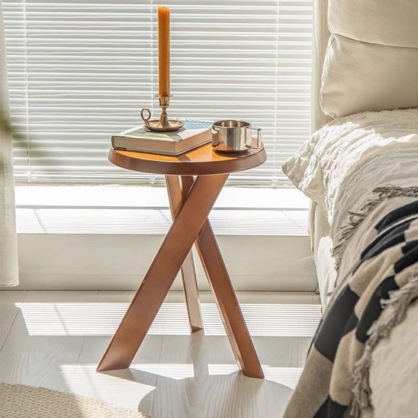 Modern Mid-Century Solid Wood Round End Table With X-Base For Living Room - Image 2