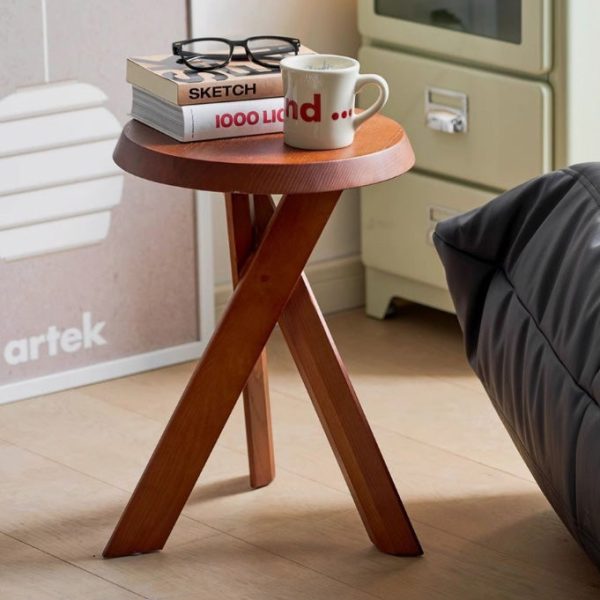 Modern Mid-Century Solid Wood Round End Table With X-Base For Living Room - Image 18