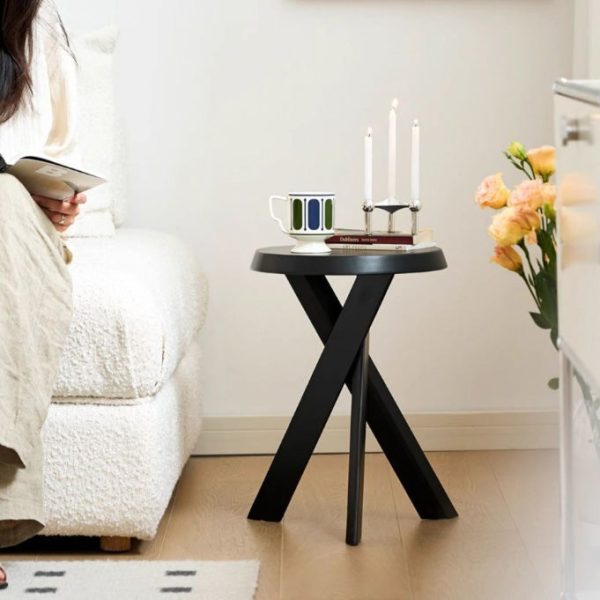 Modern Mid-Century Solid Wood Round End Table With X-Base For Living Room - Image 19