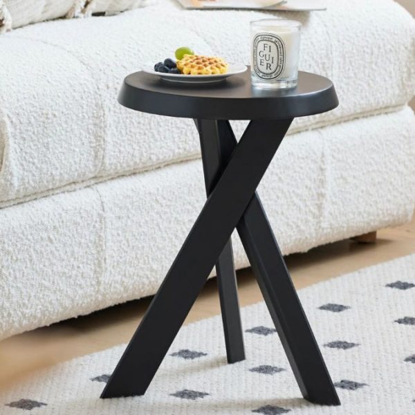 Modern Mid-Century Solid Wood Round End Table With X-Base For Living Room