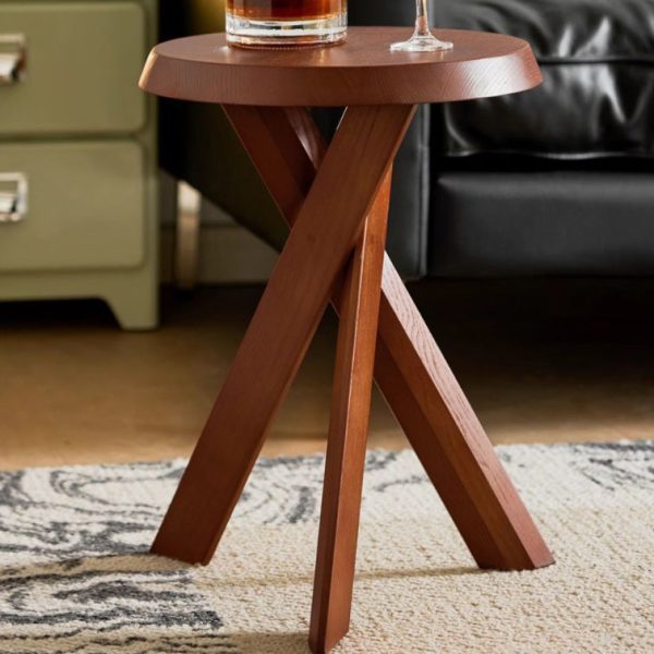 Modern Mid-Century Solid Wood Round End Table With X-Base For Living Room - Image 11