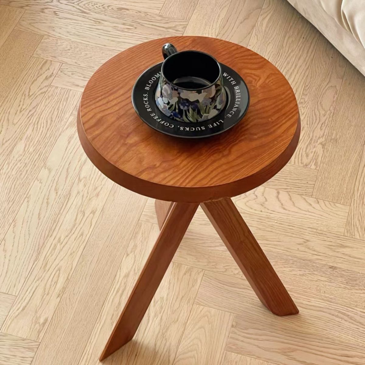 Modern Mid-Century Solid Wood Round End Table With X-Base For Living Room - Image 9
