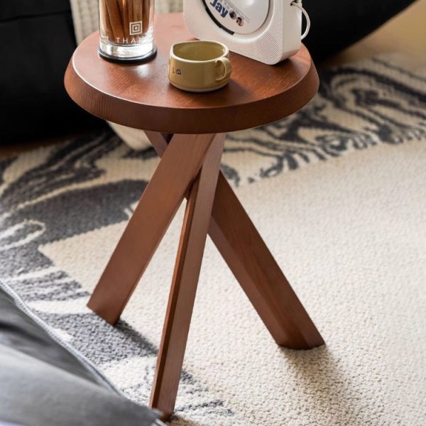 Modern Mid-Century Solid Wood Round End Table With X-Base For Living Room - Image 10