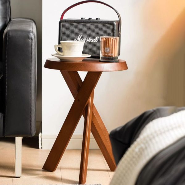 Modern Mid-Century Solid Wood Round End Table With X-Base For Living Room - Image 14