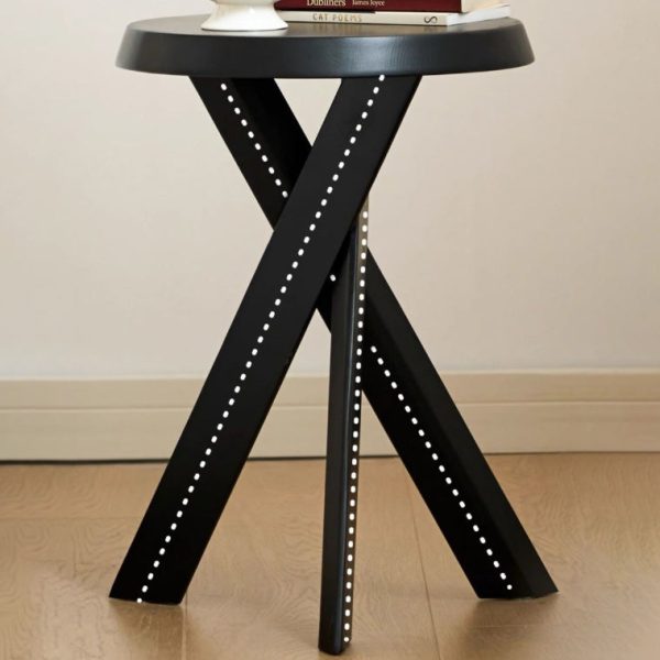 Modern Mid-Century Solid Wood Round End Table With X-Base For Living Room - Image 16