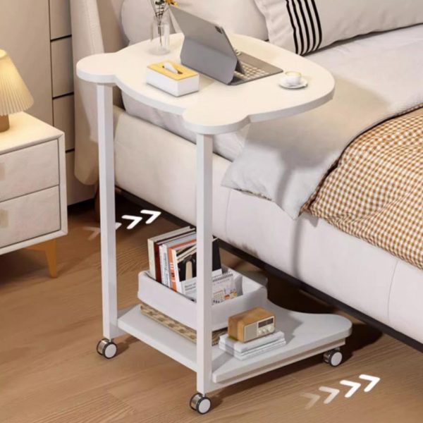 Contemporary Creative Engineered Wood & Metal Panda-Shaped End Table With 2-Tier And Wheels For Living Room - Image 7