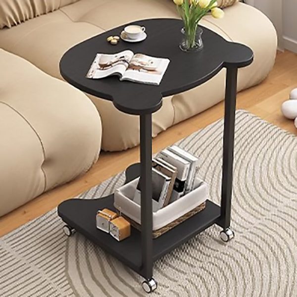 Contemporary Creative Engineered Wood & Metal Panda-Shaped End Table With 2-Tier And Wheels For Living Room - Image 10