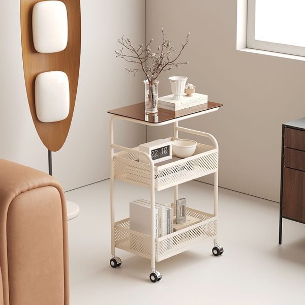 Modern Minimalist Glass & Iron Rectangular End Table With 3-Tier And 2-Storage For Living Room - Image 12