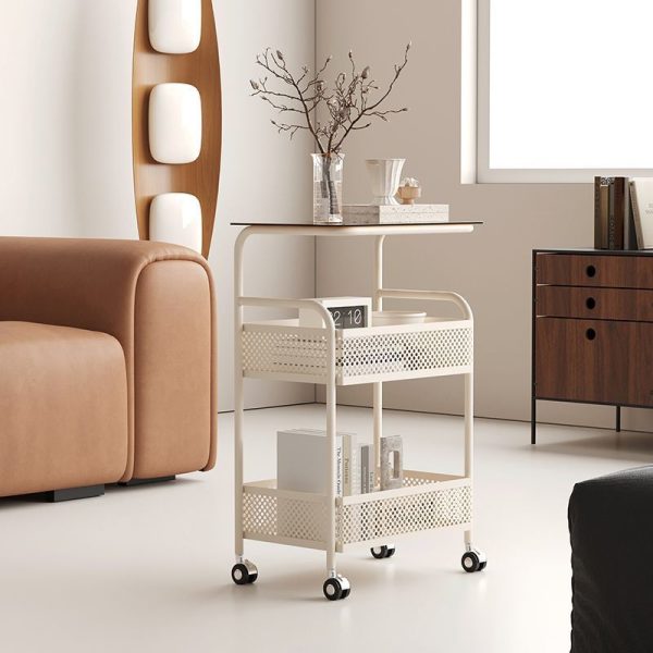 Modern Minimalist Glass & Iron Rectangular End Table With 3-Tier And 2-Storage For Living Room - Image 13