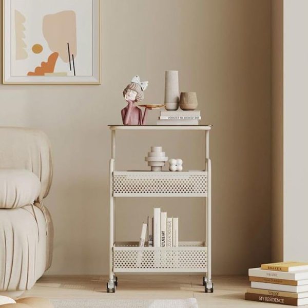 Modern Minimalist Glass & Iron Rectangular End Table With 3-Tier And 2-Storage For Living Room - Image 3