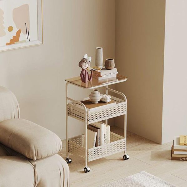 Modern Minimalist Glass & Iron Rectangular End Table With 3-Tier And 2-Storage For Living Room - Image 4
