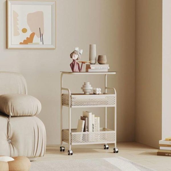 Modern Minimalist Glass & Iron Rectangular End Table With 3-Tier And 2-Storage For Living Room - Image 5