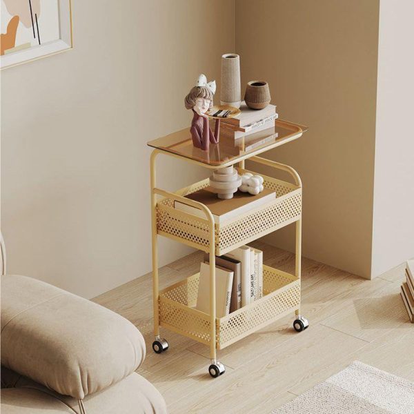 Modern Minimalist Glass & Iron Rectangular End Table With 3-Tier And 2-Storage For Living Room - Image 8