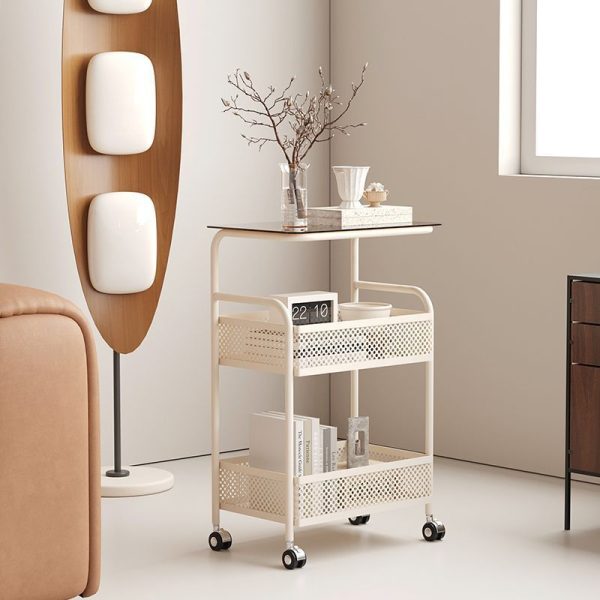 Modern Minimalist Glass & Iron Rectangular End Table With 3-Tier And 2-Storage For Living Room - Image 10