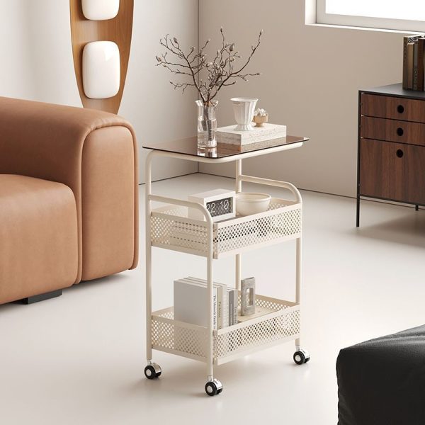 Modern Minimalist Glass & Iron Rectangular End Table With 3-Tier And 2-Storage For Living Room - Image 11