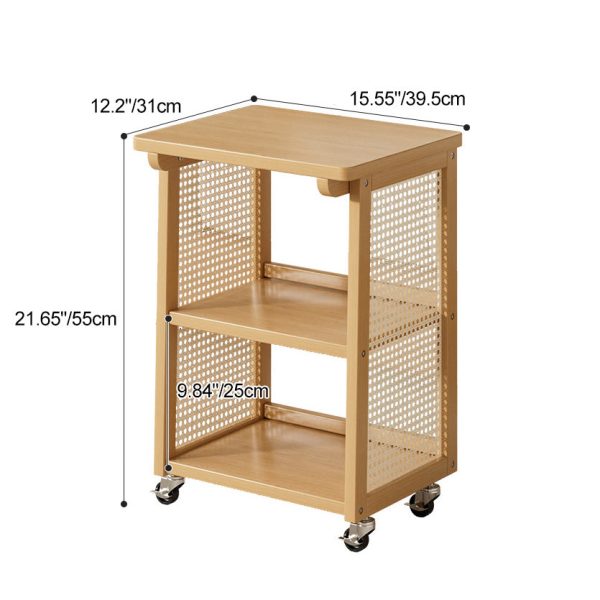 Traditional Japanese Bamboo & Rattan Rectangular End Table With 3-Tiers And Wheels For Living Room - Image 4