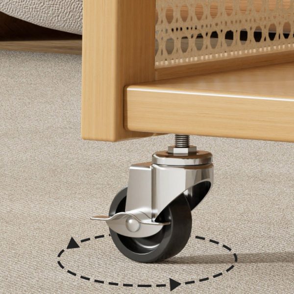 Traditional Japanese Bamboo & Rattan Rectangular End Table With 3-Tiers And Wheels For Living Room - Image 6