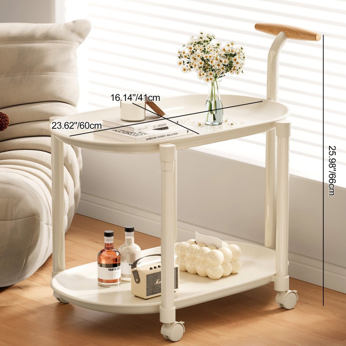 Contemporary Creative Plastic & Steel Oval End Table With Wheels And 2-Tier For Living Room - Image 2