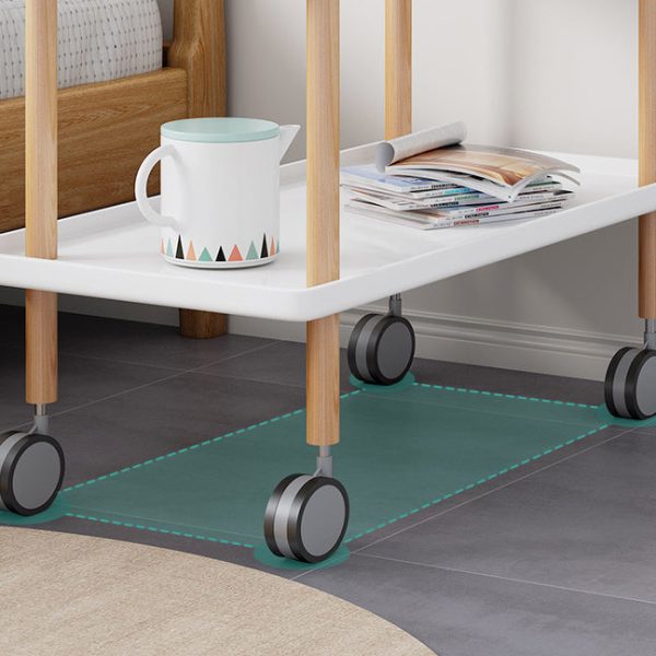 Modern Minimalist PP & Solid Wood Rectangular End Table With Wheels 2-Tier For Living Room - Image 9