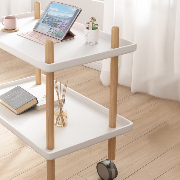 Modern Minimalist PP & Solid Wood Rectangular End Table With Wheels 2-Tier For Living Room - Image 6