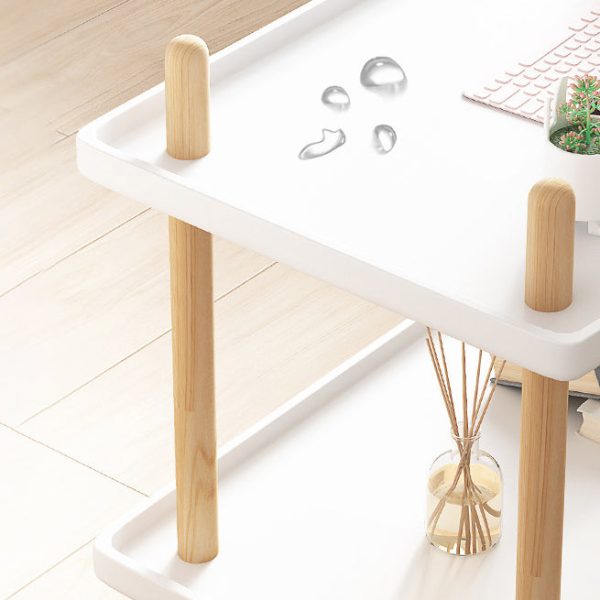 Modern Minimalist PP & Solid Wood Rectangular End Table With Wheels 2-Tier For Living Room - Image 5