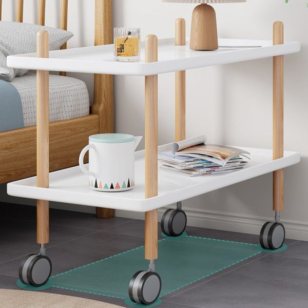 Modern Minimalist PP & Solid Wood Rectangular End Table With Wheels 2-Tier For Living Room - Image 11