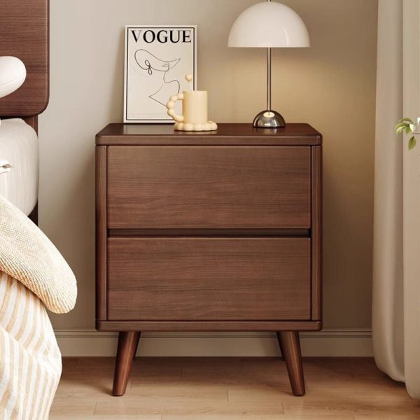 Modern Minimalist Solid Wood Rectangular Nightstand With 2/3 Drawers For Bedroom