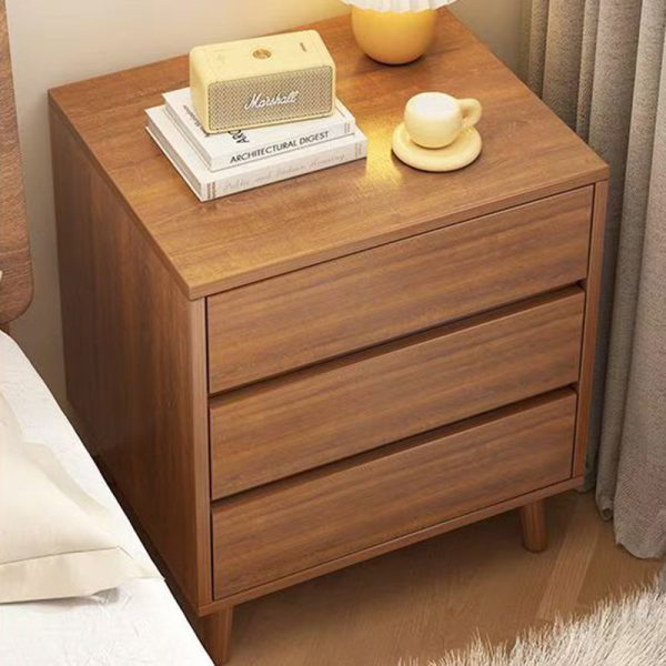 Modern Minimalist Solid Wood Rectangular Nightstand With 2/3 Drawers For Bedroom - Image 2
