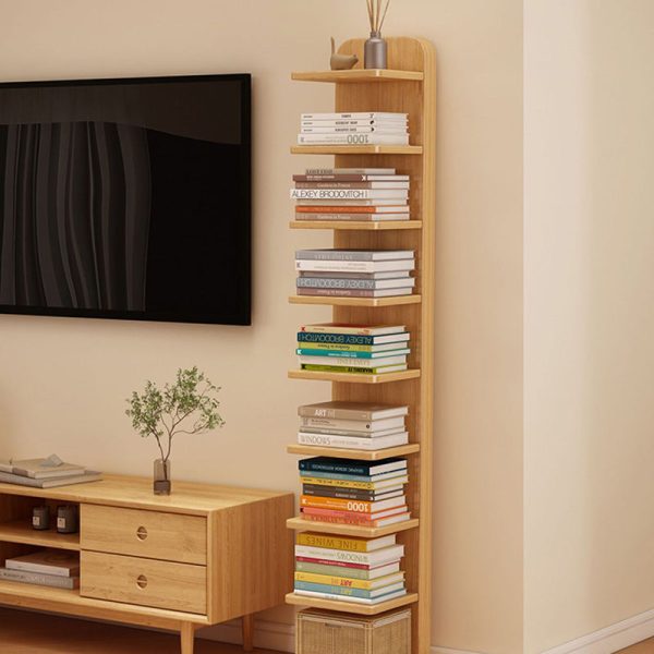 Modern Minimalist Solid Wood Rectangular Bookshelf With 5/9 Tiers For Living Room - Image 4