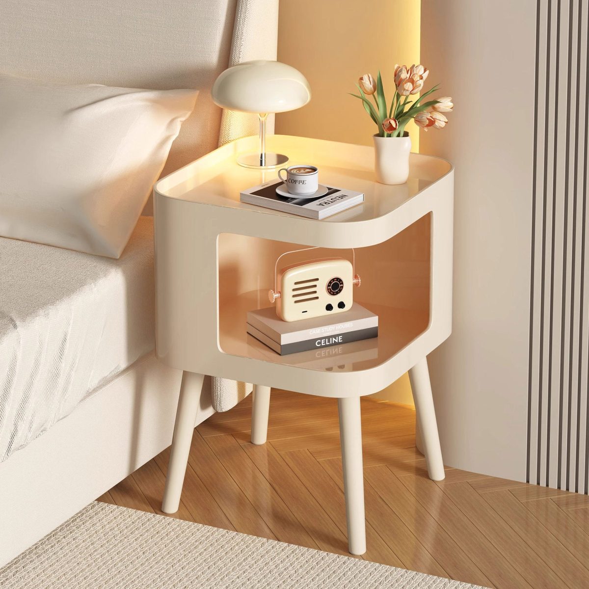 Contemporary Creative Stainless Steel Square End Table With 2 Tiers For Living Room - Image 1