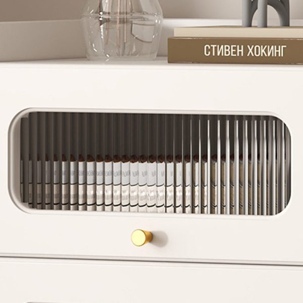 Contemporary Nordic Striped Glass Slab And Board Side Table 1/2 Cabinet With Silent Wheels For Living Room - Image 10